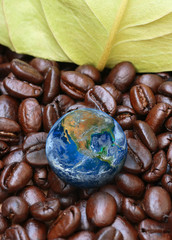the earth with coffee bean ,including elements furnished by NASA - 107702661