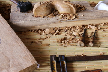 Fototapeta na wymiar gouge wood chisel carpenter tool working wooden