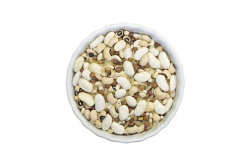 Mixed legumes with rice in a ceramic pot