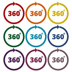 Angle 360 degrees sign icons set