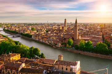 Sunset aerial view of Verona. Italy - obrazy, fototapety, plakaty