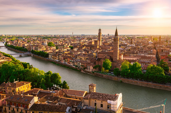 Fototapeta Sunset aerial view of Verona. Italy