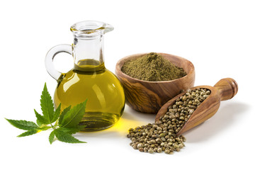 Hemp oil n a glass jar