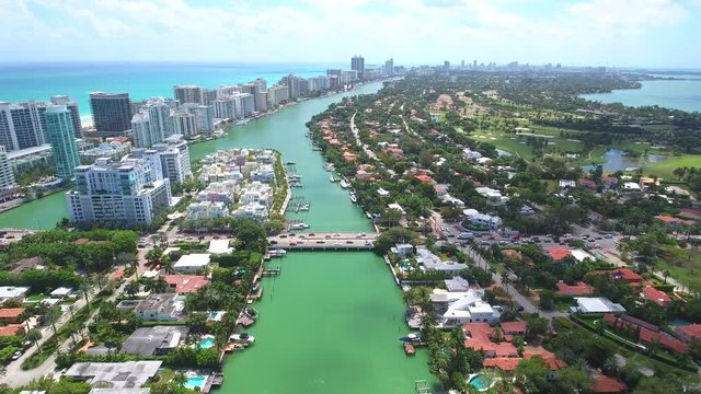 Drone video of La Gorce Island Miami Beach Florida USA