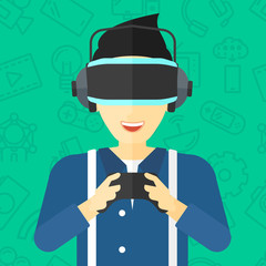 Man wearing virtual reality headset.