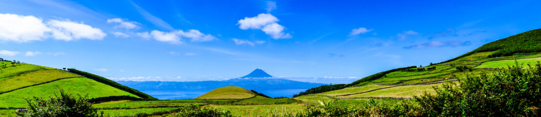 Fototapeta premium Peak View from San Jorge Island in Portugal. Landscape of the Azores islands