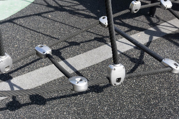 Detail of the rope network on the playground. Connections of the ropes