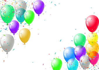 Abstract colorful confetti and balloons background. Isolated on the white.
