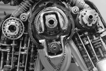 old gear and chain, machinery part background