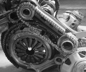 old gear and chain, machinery part background