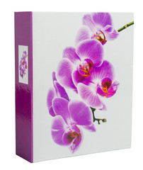 Lilac photo album with flower on wite backround