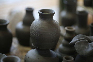 Fototapeta na wymiar wet gray pottery