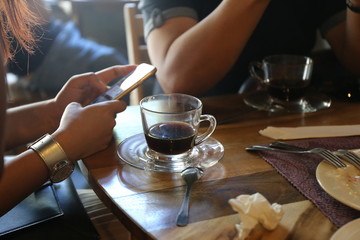 retro color tone, people with black coffee cup