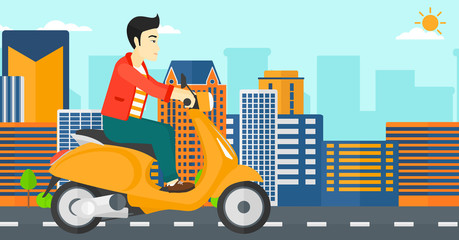 Naklejka premium Man riding scooter.