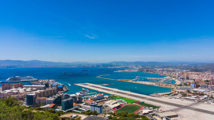 Gibraltar city and airport runway and La Linea de la Concepcion