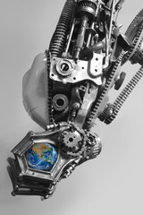 the earth in robot hand, including elements furnished by NASA - 107714280