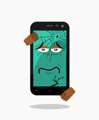 Editable Flat Cartoon Style Vector of Broken Cell Phone Character Illustration