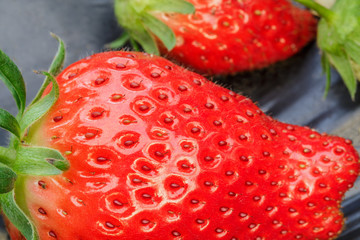 Ripe strawberry fruit grows in the plantation