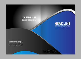 Blue bi-fold brochure template design, business leaflet, booklet
