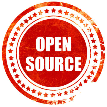 open source, grunge red rubber stamp on a solid white background