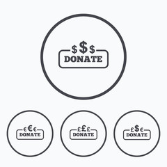 Obraz premium Donate money signs. Dollar, euro and pounds.