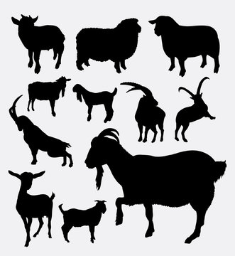 Goat and sheep pet animal silhouette. Good use for symbol, web icon, mascot, avatar, logo, sticker design, sign, or any design you want. Easy to use.