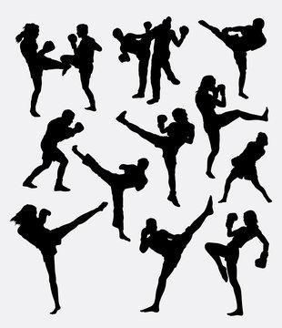 Kick boxing martial art sport training silhouette. good use for symbol, logo, web icon, mascot, sign, or any design you want. Easy to use.