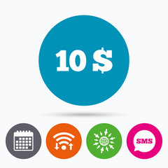 10 Dollars sign icon. USD currency symbol.