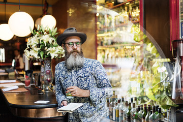 Hipster Man Drinking Relax Concept