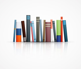 row of books on white background