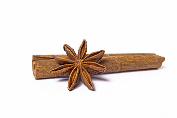 cinnamon and anise on a white background