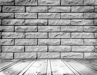 White Room Interior With Brick Wall And Wood Floor