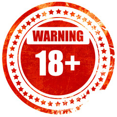 18 plus sign, grunge red rubber stamp on a solid white backgroun