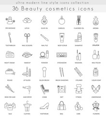 Vector Beauty Cosmetics ultra modern outline line icons for web and apps.