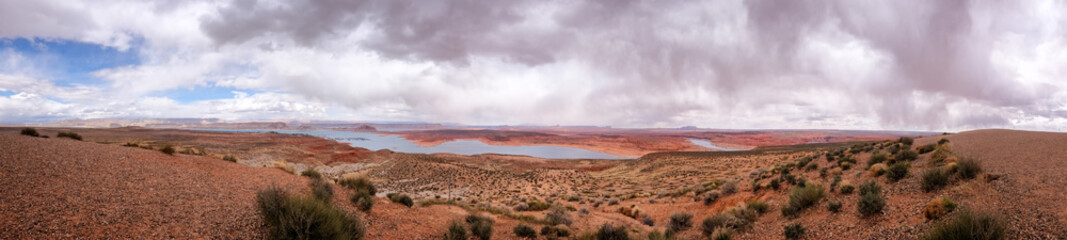 Panoramic aerial view of Powell Lake, a reservoir 186 miles long