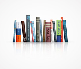 row of books on white background