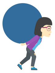 Woman carrying big ball.