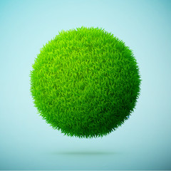Green grass sphere on a blue clear background