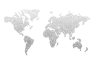 Abstract computer graphic World map of dots made in gray stylized drops. Vector illustration