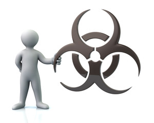 Man character holding biohazard symbol