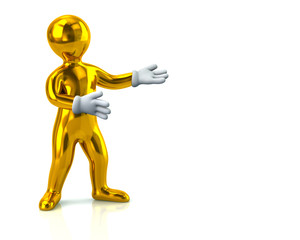 Golden man presenting empty space