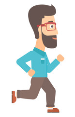 Smiling businessman running.
