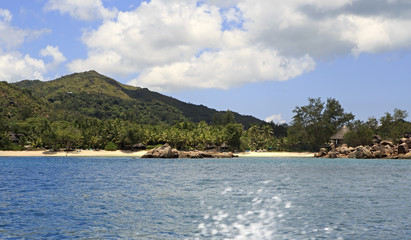 Beach at Constance Lemuria Resort. Praslin Island in Seychelles.