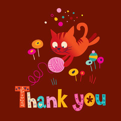 thank you card with cute kitten playing