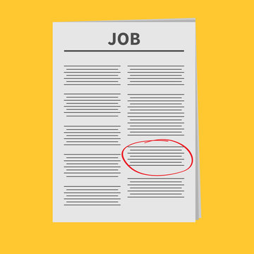Job Newspaper icon Red pen skrible mark Flat design Isolated Yellow background