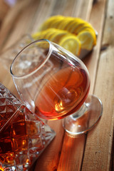 alcohol brandy set glass and carafe