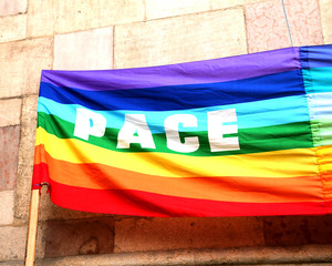 Peace flag with big written PACE in italy 1