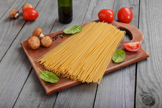 Italian spaghetti on a wooden table