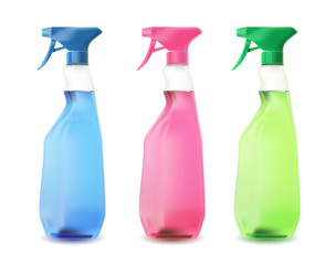 Colour spray bottles.