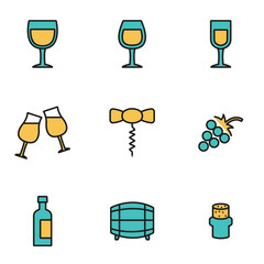 Trendy flat line icon pack for designers and developers. Vector line wine icon set, wine rose icon object, wine rose icon picture, wine rose image - stock vector